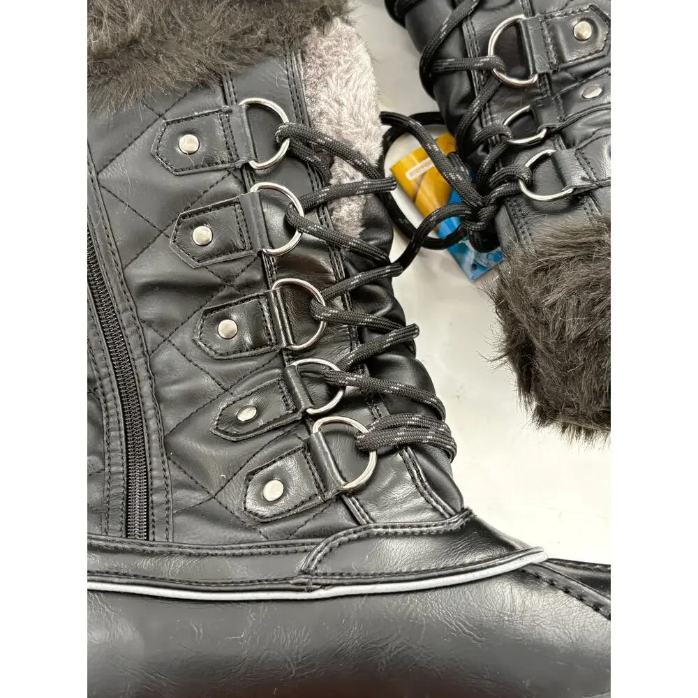 Dream Pairs Insulated Snow Boots 9 Black NWT Water Resistant Faux Fur Mid Calf